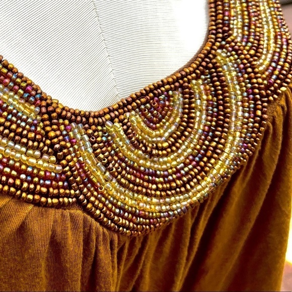 FOREVER 21 GOLDEN SUMMER TOP WITH BEADED EGYPTIAN COLLAR - Picture 2 of 6